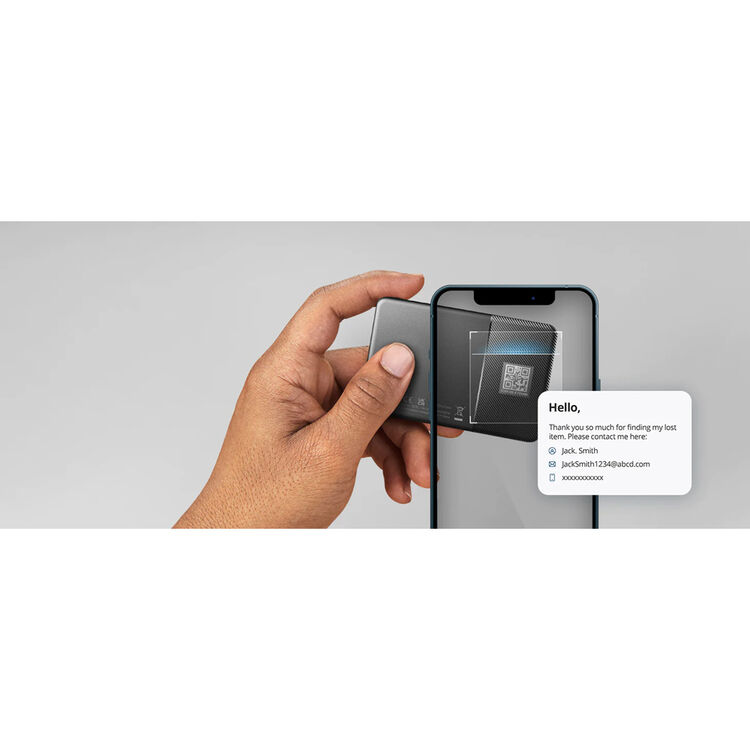 The Eufy Security SmartTrack Card is a slim, black, water-resistant Bluetooth tracker with an ultra-loud alarm that can be used to locate items via Apple's Find My app.