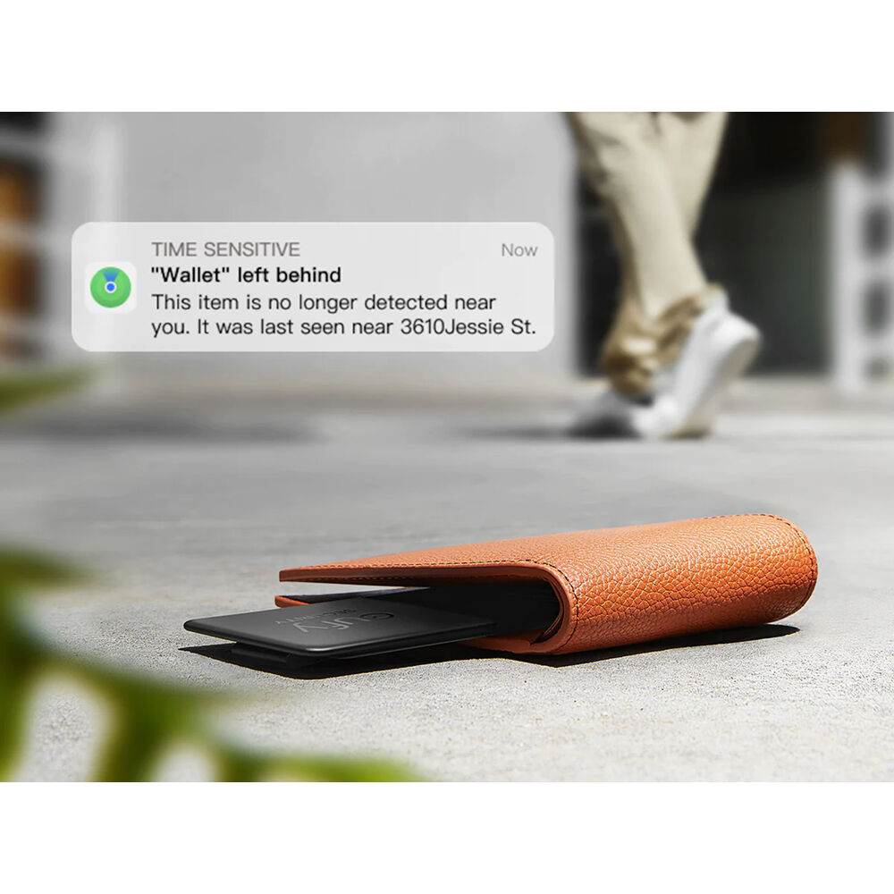 The Eufy Security SmartTrack Card is a slim, black, water-resistant Bluetooth tracker with an ultra-loud alarm that can be used to locate items via Apple's Find My app.