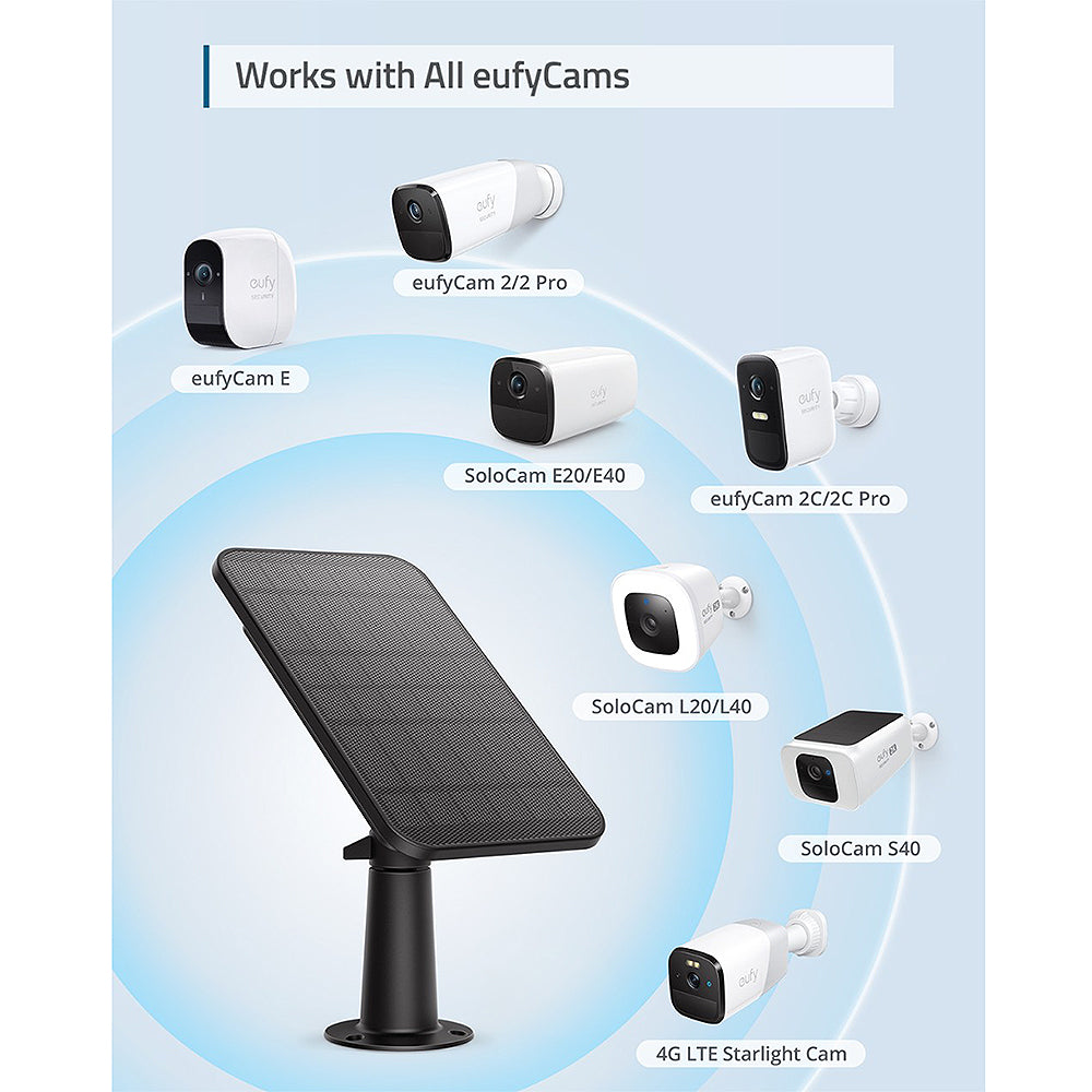 Provides continuous charging solutions for all Eufy security cameras. Built to withstand extreme weather conditions.