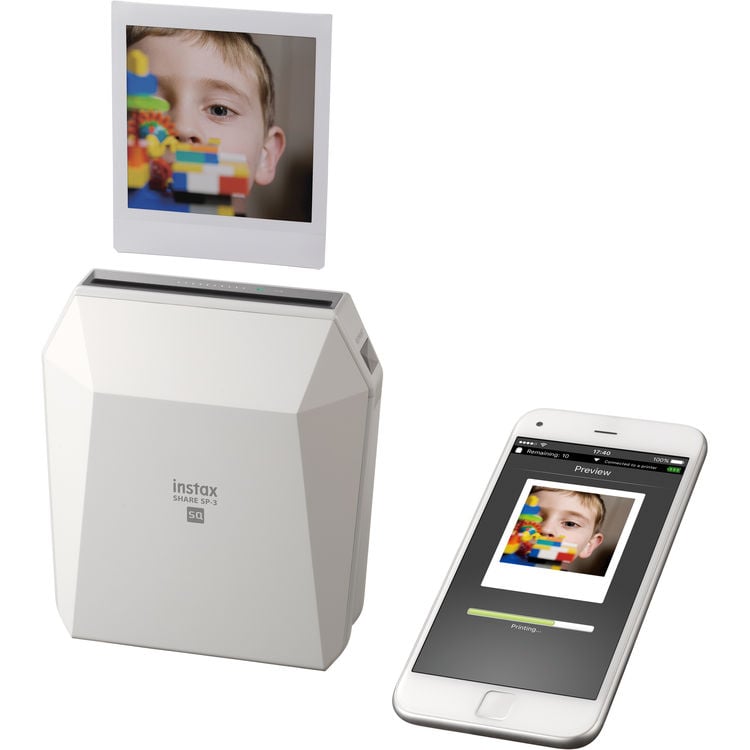 Fujifilm Instax Share SP-3 White printer for instant square photo prints from smartphone or tablet.