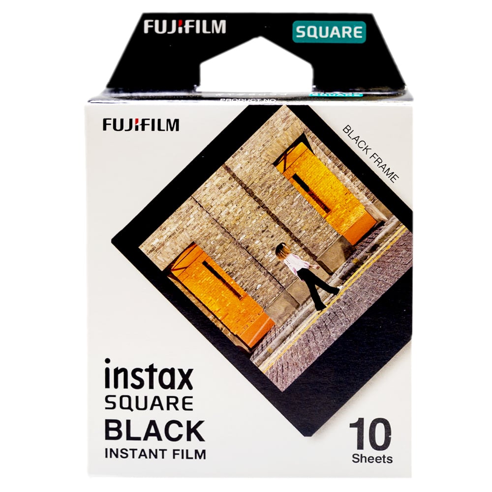 Fujifilm Instax Square Instant Film Black – square-format instant film with sleek black borders, compatible with all Instax Square cameras and printers.