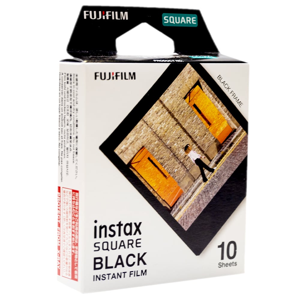 Fujifilm Instax Square Instant Film Black – square-format instant film with sleek black borders, compatible with all Instax Square cameras and printers.