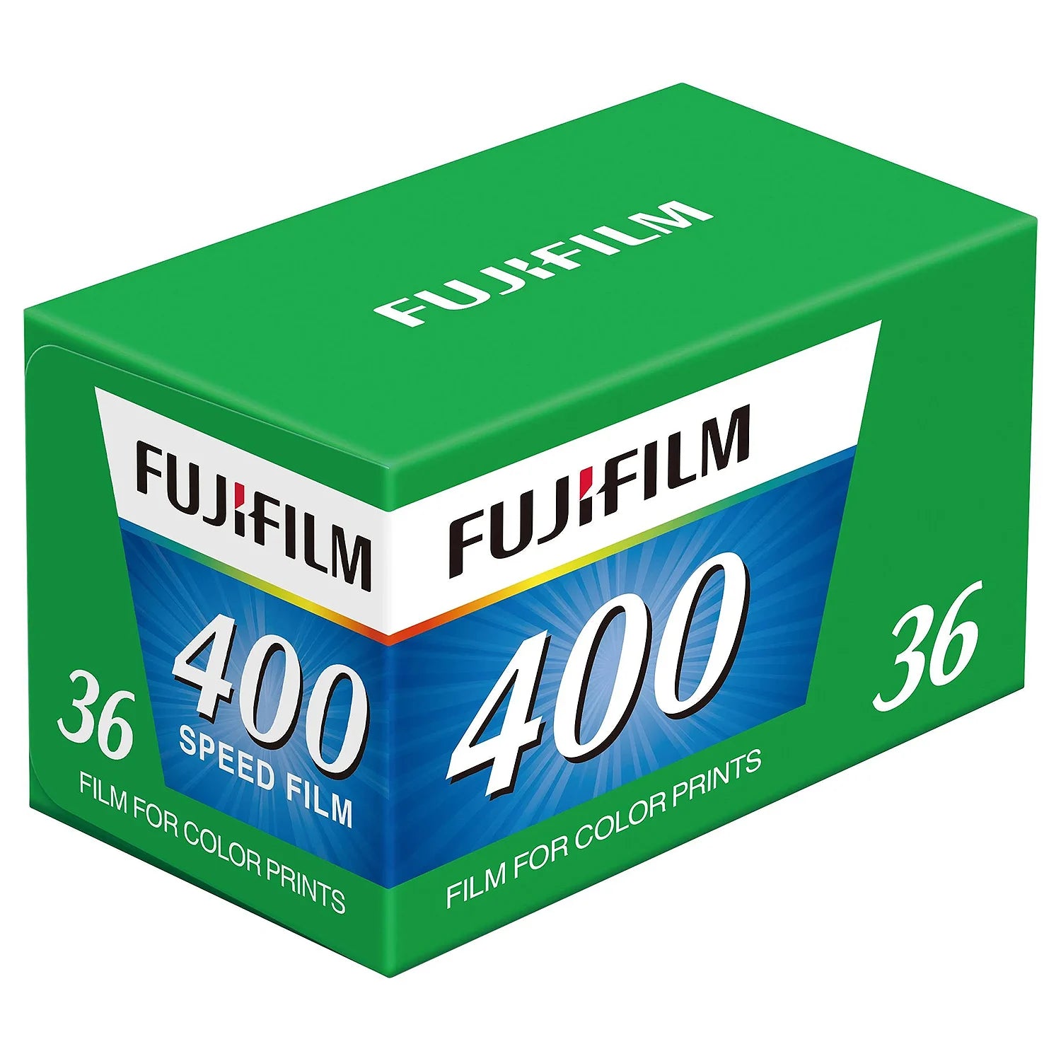 Box of Fujifilm 400 film on a white background