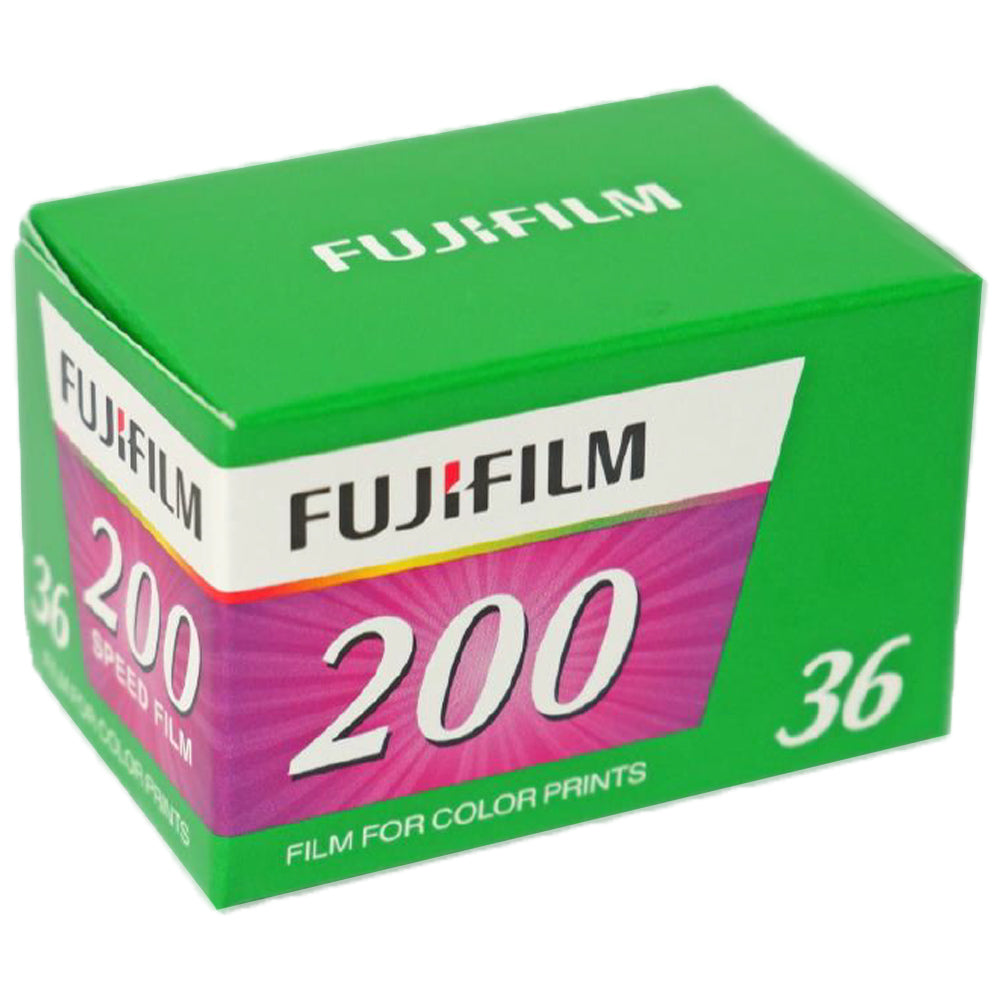 Green box of Fujifilm 200 film on a white background