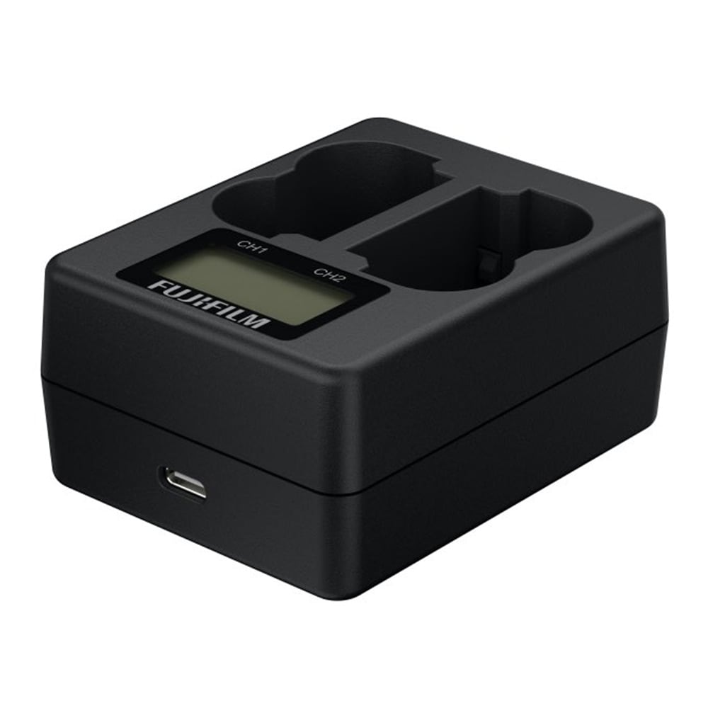 Fujifilm BC-W235 Dual Battery Charger – charge two NP-W235 batteries simultaneously for your X-T4, X-T5, or GFX100S, keeping you powered for longer shoots.