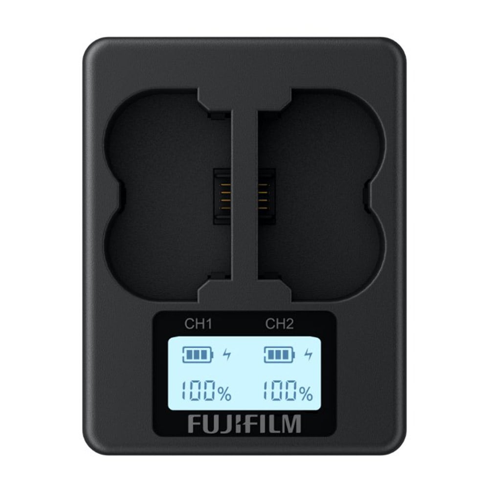 Fujifilm BC-W235 Dual Battery Charger – charge two NP-W235 batteries simultaneously for your X-T4, X-T5, or GFX100S, keeping you powered for longer shoots.