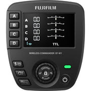 Fujifilm Wireless Commander EF-W1 device with digital display and control buttons on a white background