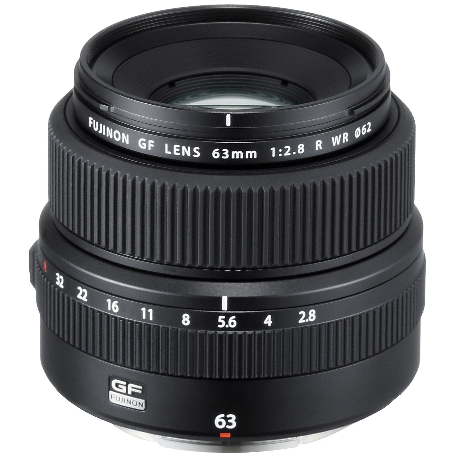 Fujinon GF 63mm f/2.8 R WR medium format lens for FUJIFILM GFX cameras, compact and lightweight with weather-resistant construction.