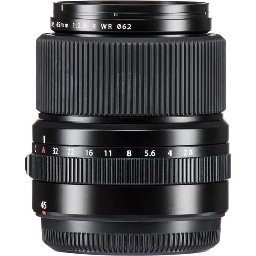 Fujifilm GF 45mm f/2.8 R WR lens. Medium-format prime with f/2.8, sharp optics, weather-resistant build, and versatile everyday performance.