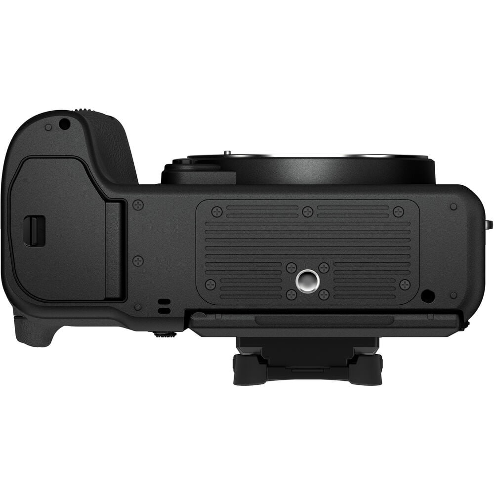 Black Fujifilm GFX 50S II medium format mirrorless digital camera body with 51.4 megapixels, weather-sealed design, 3.2-inch tilting touchscreen, and in-body image stabilization.