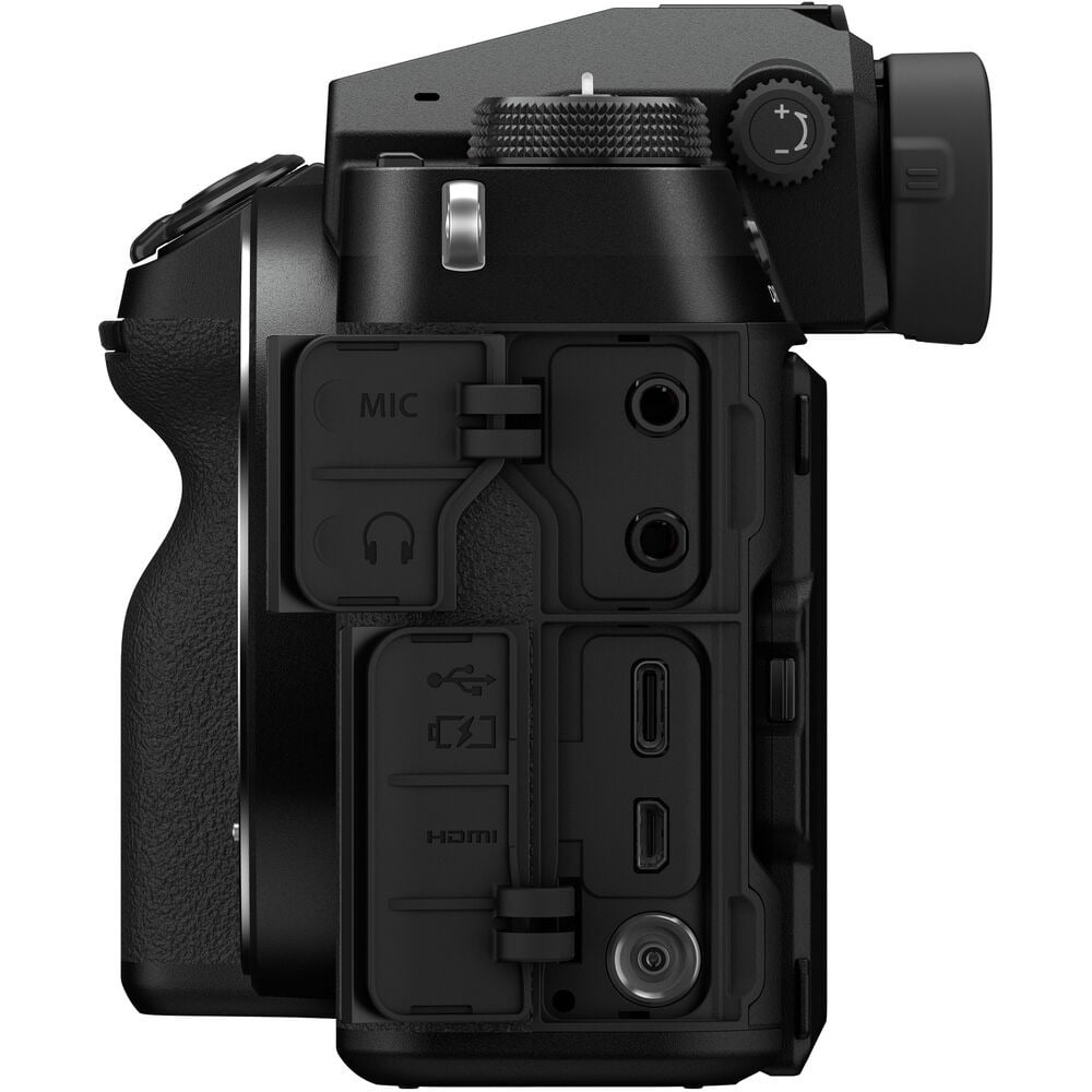 Black Fujifilm GFX 50S II medium format mirrorless digital camera body with 51.4 megapixels, weather-sealed design, 3.2-inch tilting touchscreen, and in-body image stabilization.