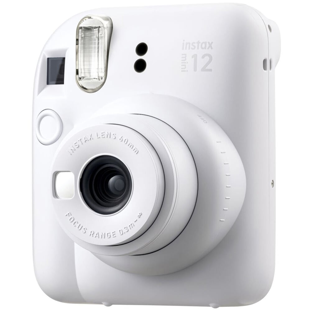 Instax Mini 12 instant camera with flash and selfie mirror.
