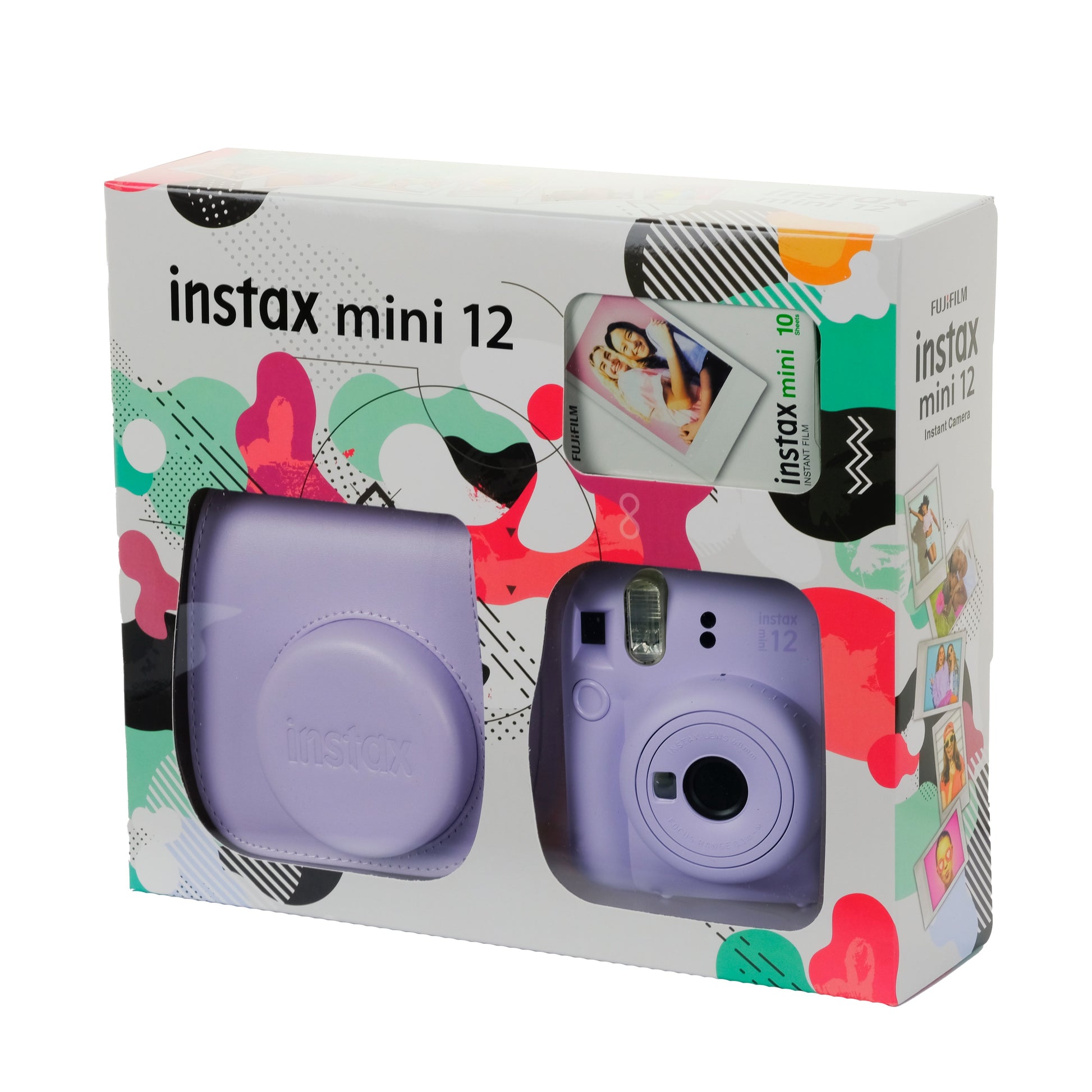 Packaging of Instax Mini 12 instant camera with colorful design