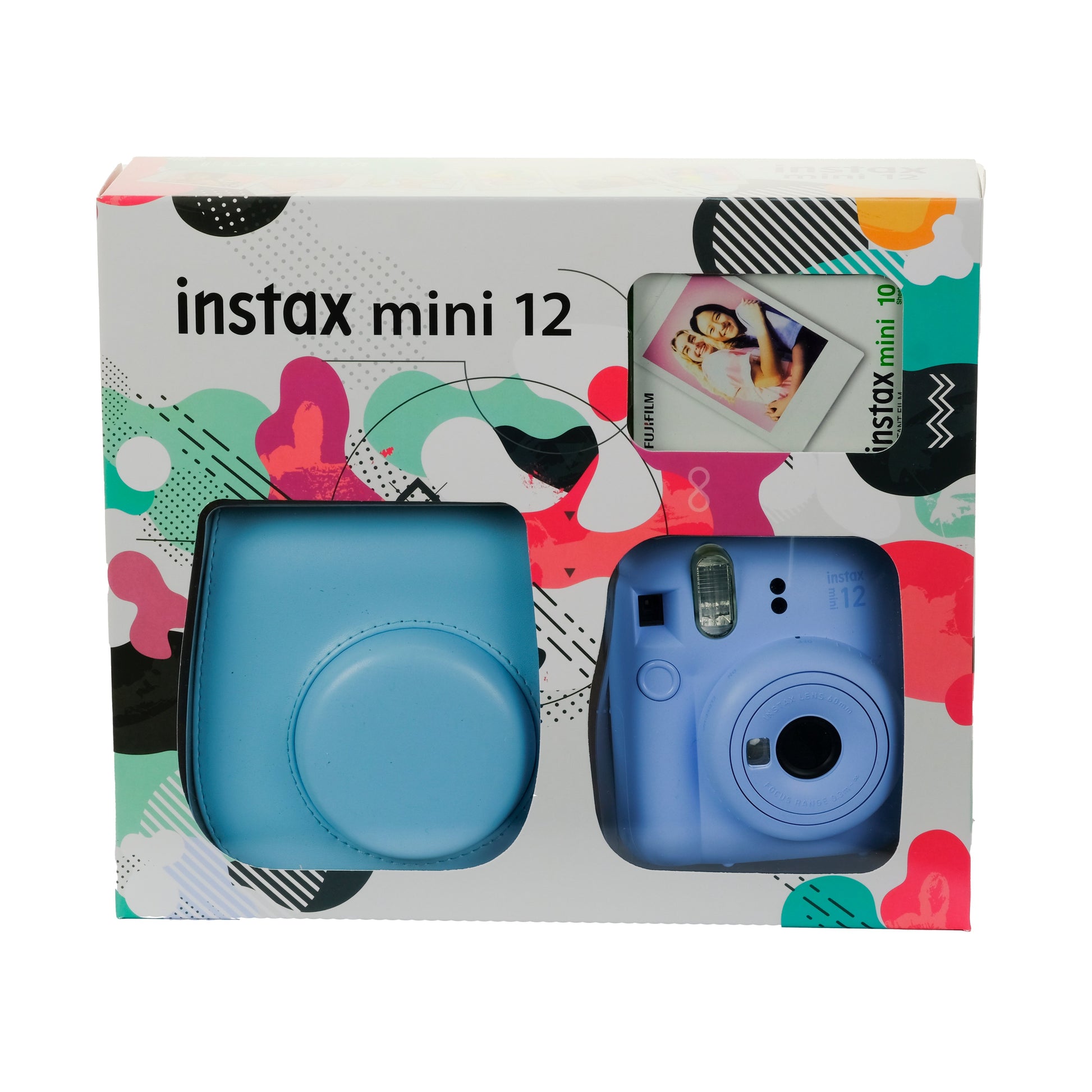 Instax Mini 12 camera packaging with colorful design