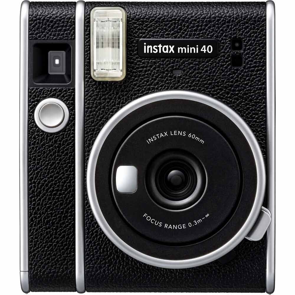 The Fujifilm Instax Mini 40 Instant Camera produces instant credit-card sized prints. It has a built-in selfie lens, auto shutter speed and auto-brightness.