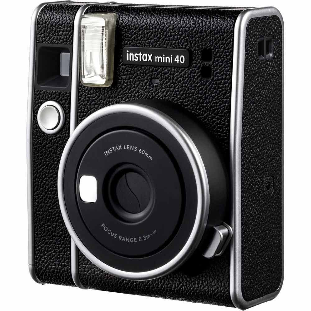 Black instant camera with 'instax mini 40' branding on a white background