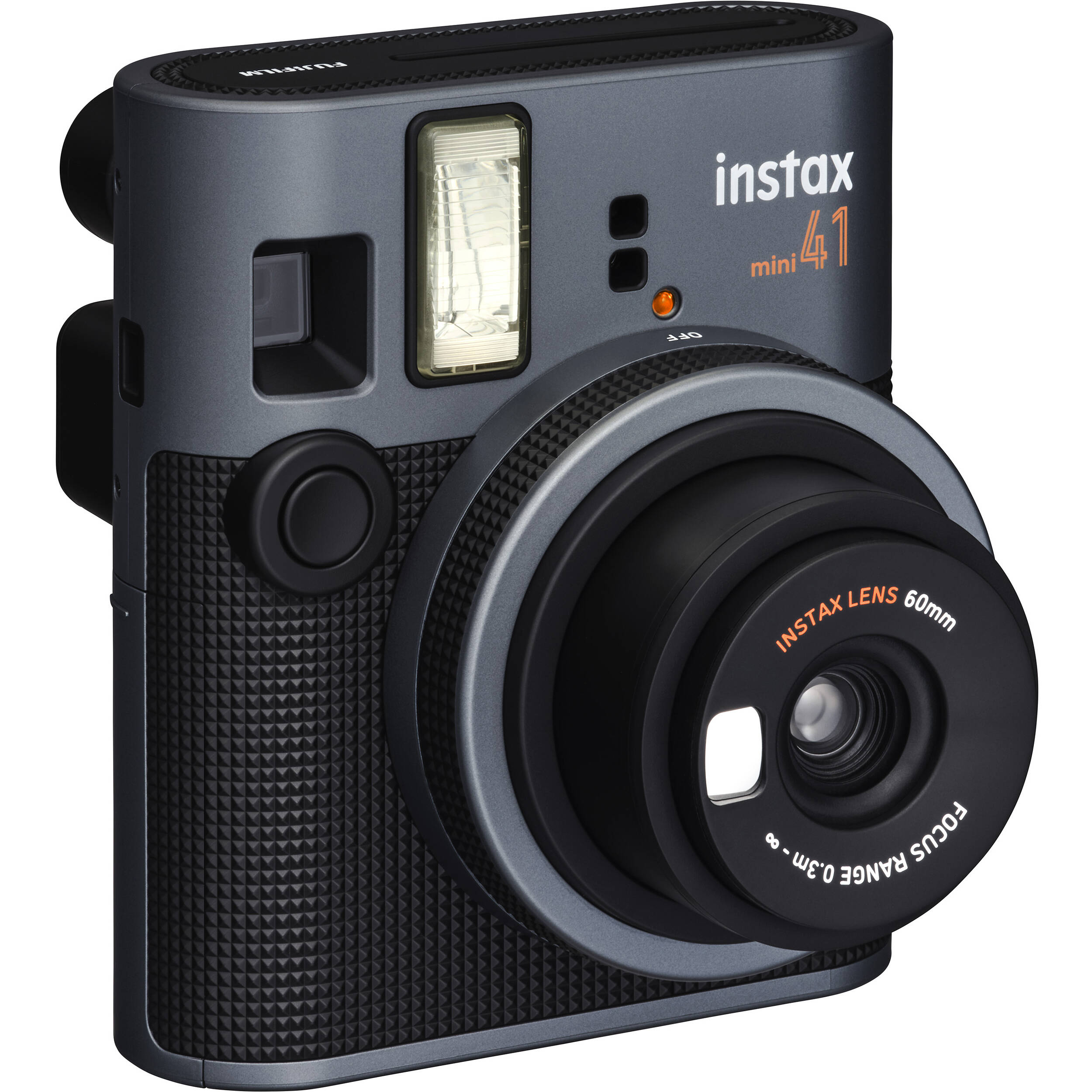 Fujifilm Instax Mini 41 instant camera with sleek two-tone design, automatic light adjustment, and close-up mode for credit card-sized instant prints