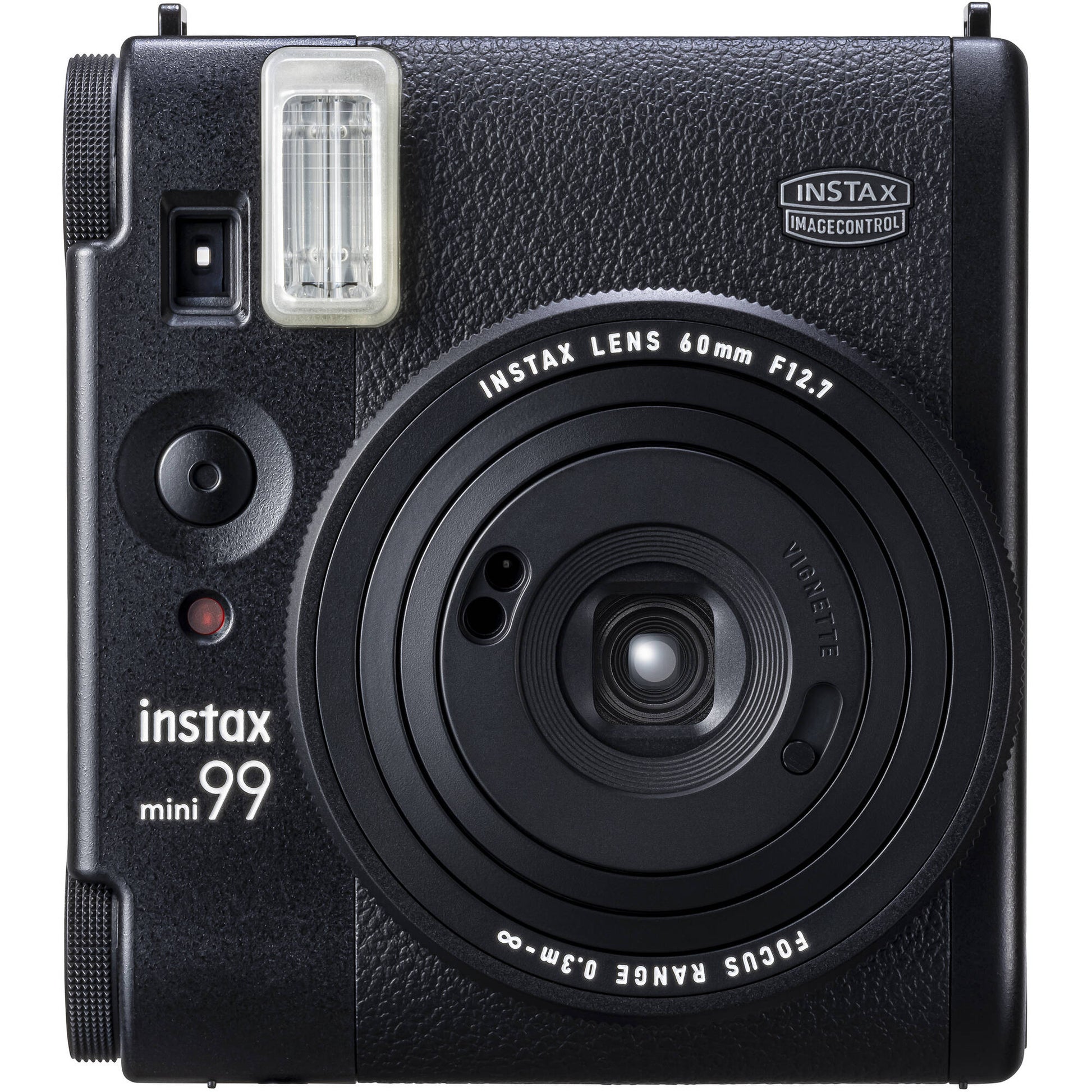 Fujifilm Instax Mini 99 instant film camera in vintage beige with textured grip, built-in flash, selfie mirror, and classic analog controls.