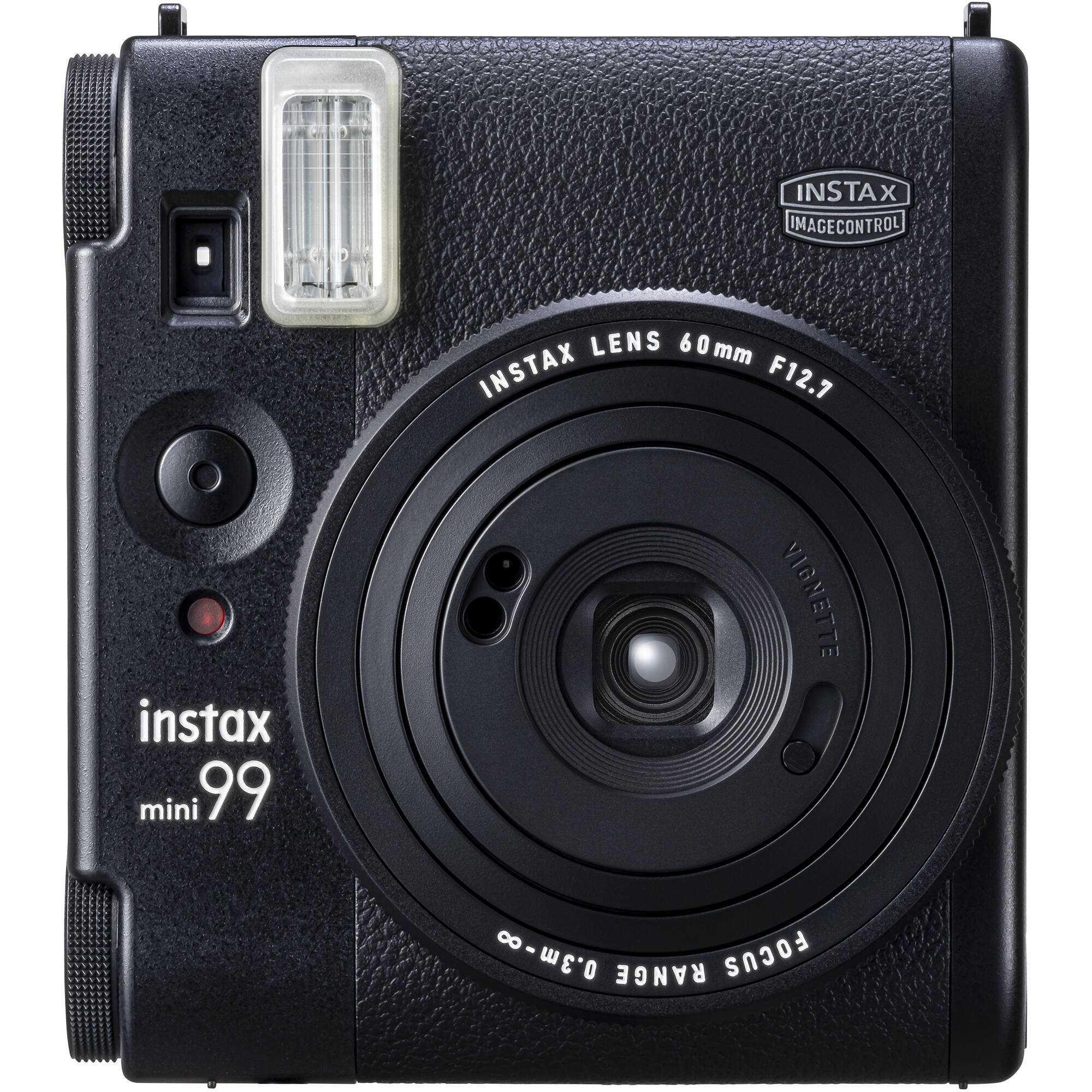 Fujifilm Instax Mini 99 instant film camera in vintage beige with textured grip, built-in flash, selfie mirror, and classic analog controls.