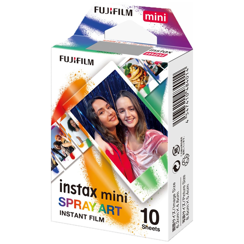 Fujifilm Instax Mini Instant Film Spray Paint Edition – 10-pack of instant film with vibrant spray paint-style borders, compatible with all Instax Mini cameras and printers.