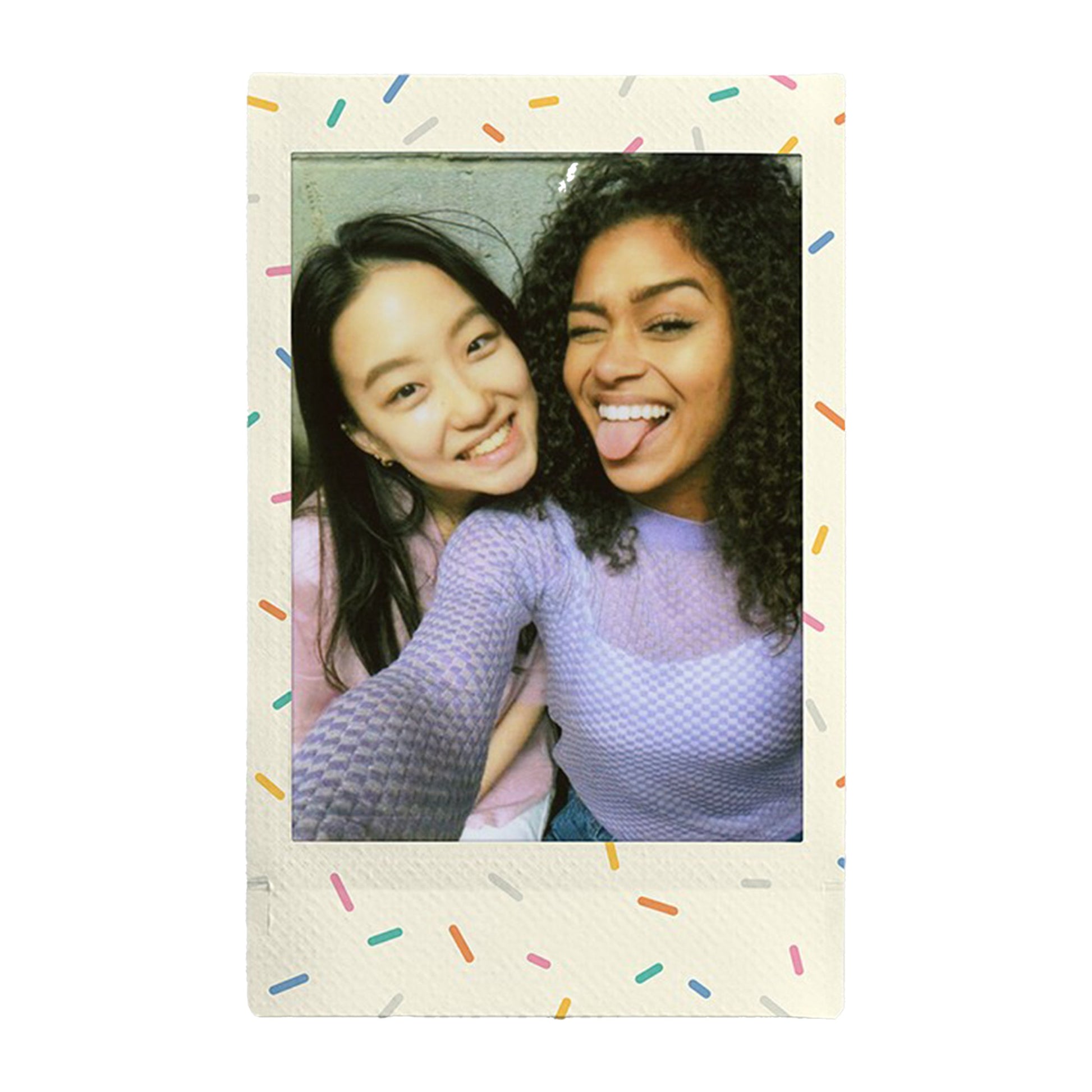 Fujifilm Instax Mini Sprinkles instant film pack with 10 sheets, featuring colorful sprinkle border design for credit card-sized photos