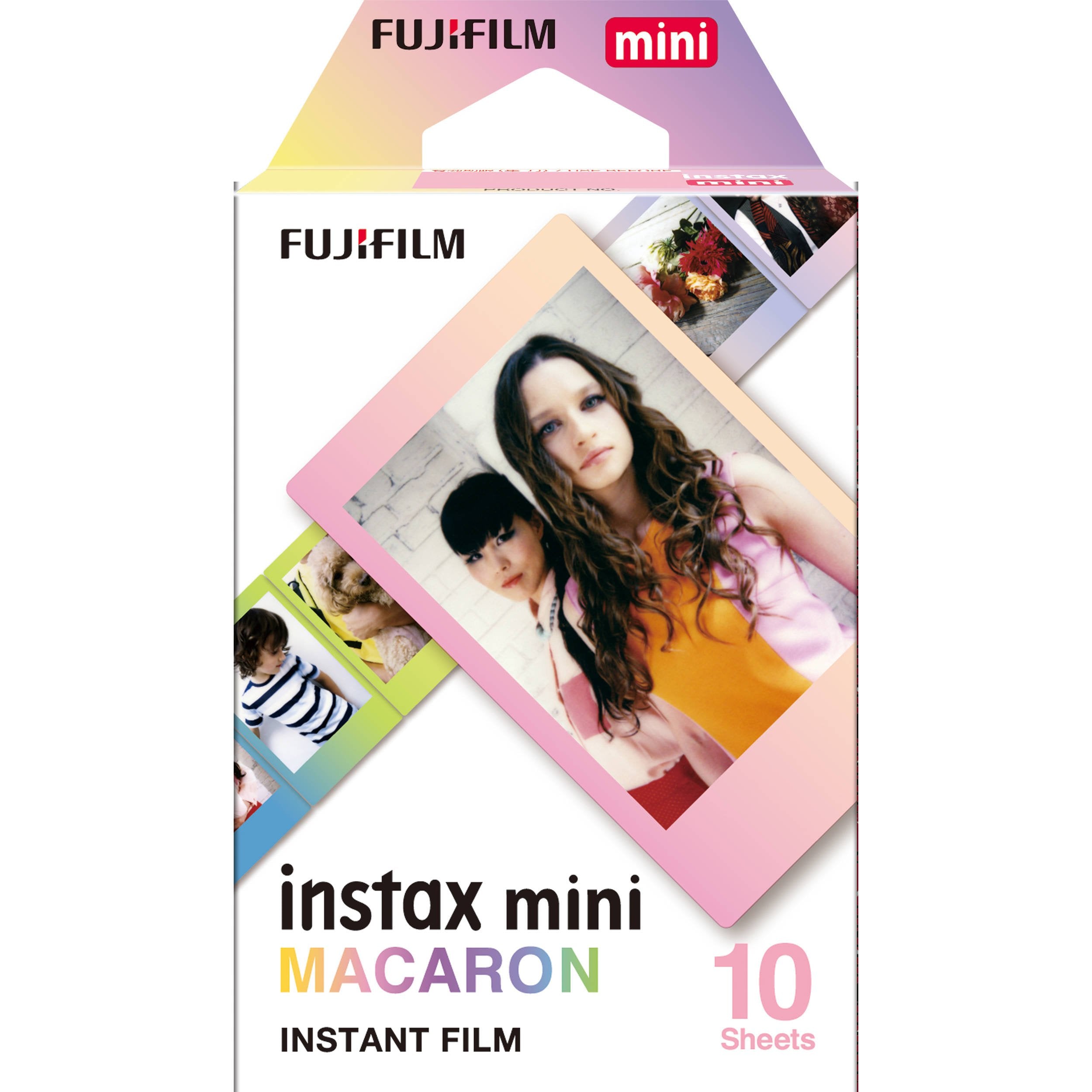 Fujifilm Instax Mini Instant Film Macaron – 10-pack of instant film with pastel macaron-colored borders, designed for use with Instax Mini cameras and printers.