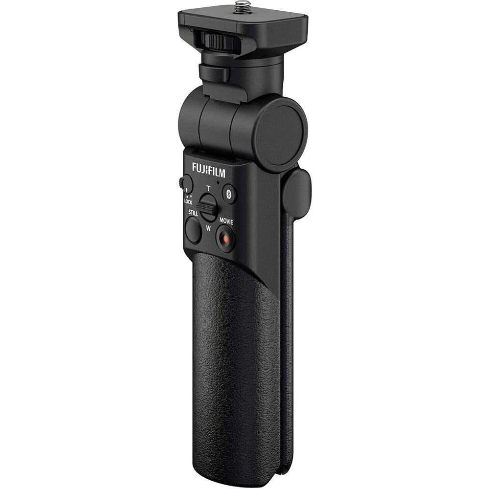 Fujifilm TG-BT1 tripod grip with Bluetooth remote, flexible tilt, weather resistant design, and integrated tripod legs for stable low-angle and selfie shots"