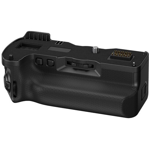Fujifilm VG-GFX100II vertical battery grip for GFX100 II camera, holding two NP-W235 batteries with ergonomic buttons and weather-resistant design