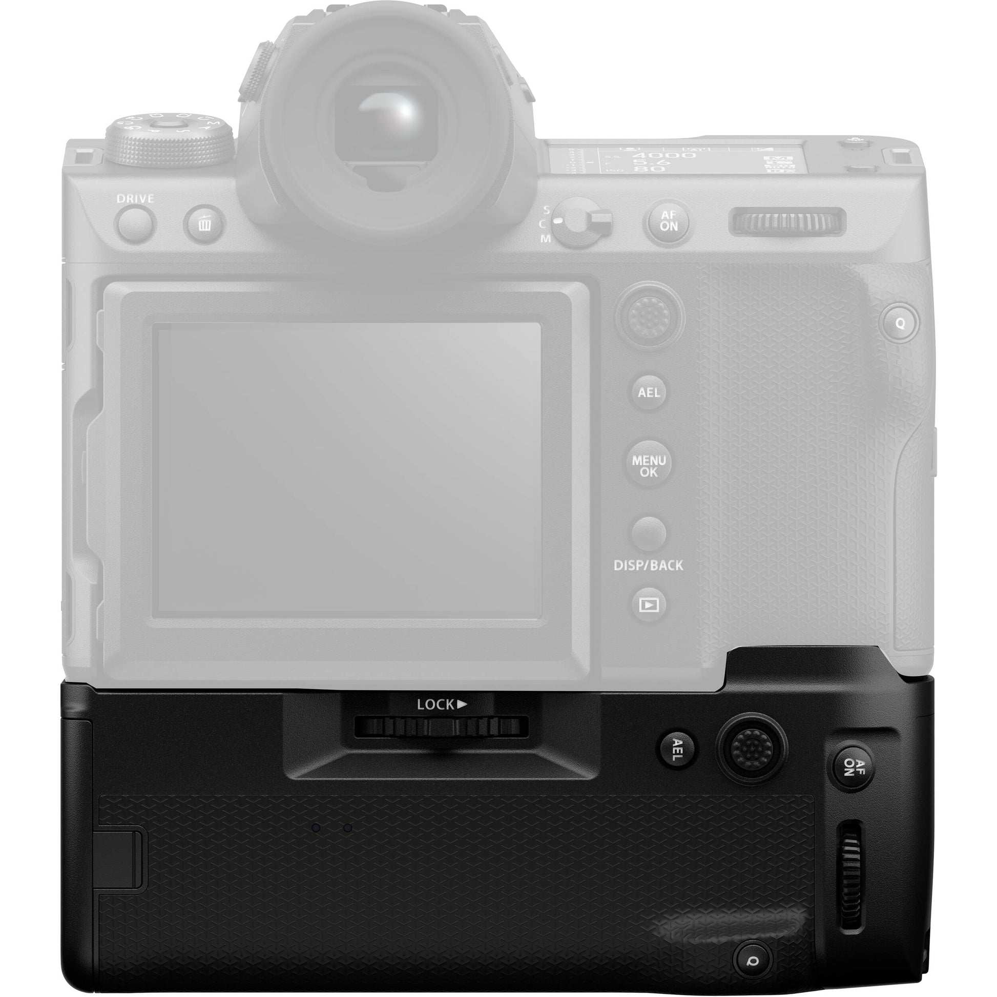 Fujifilm VG-GFX100II vertical battery grip for GFX100 II camera, holding two NP-W235 batteries with ergonomic buttons and weather-resistant design