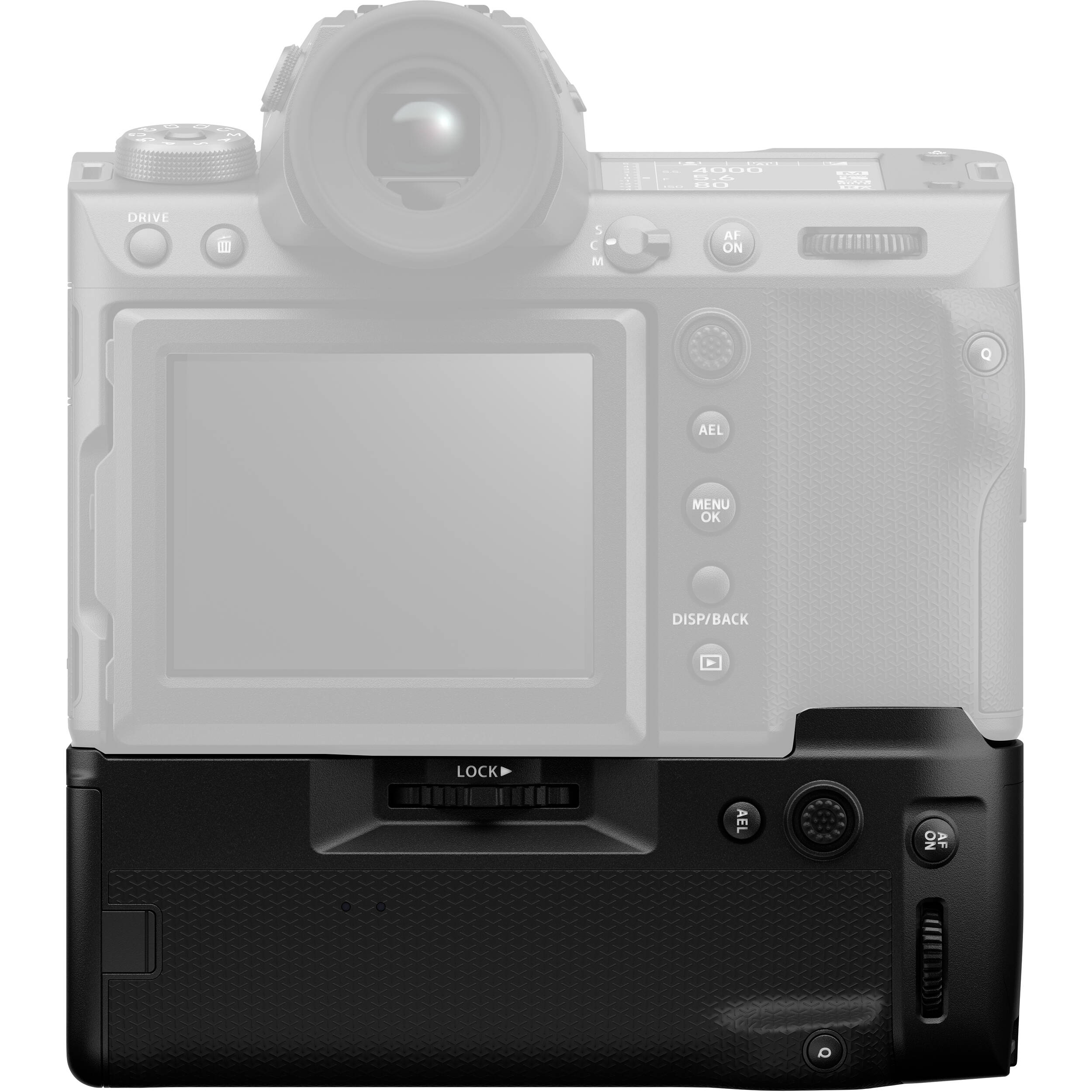 Fujifilm VG-GFX100II vertical battery grip for GFX100 II camera, holding two NP-W235 batteries with ergonomic buttons and weather-resistant design