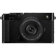 Fujifilm X-E5 black mirrorless camera with XF 23mm f/2.8 R WR compact weather-resistant pancake lens, 40.2MP APS-C sensor, fast autofocus, and 6.2K video recording
