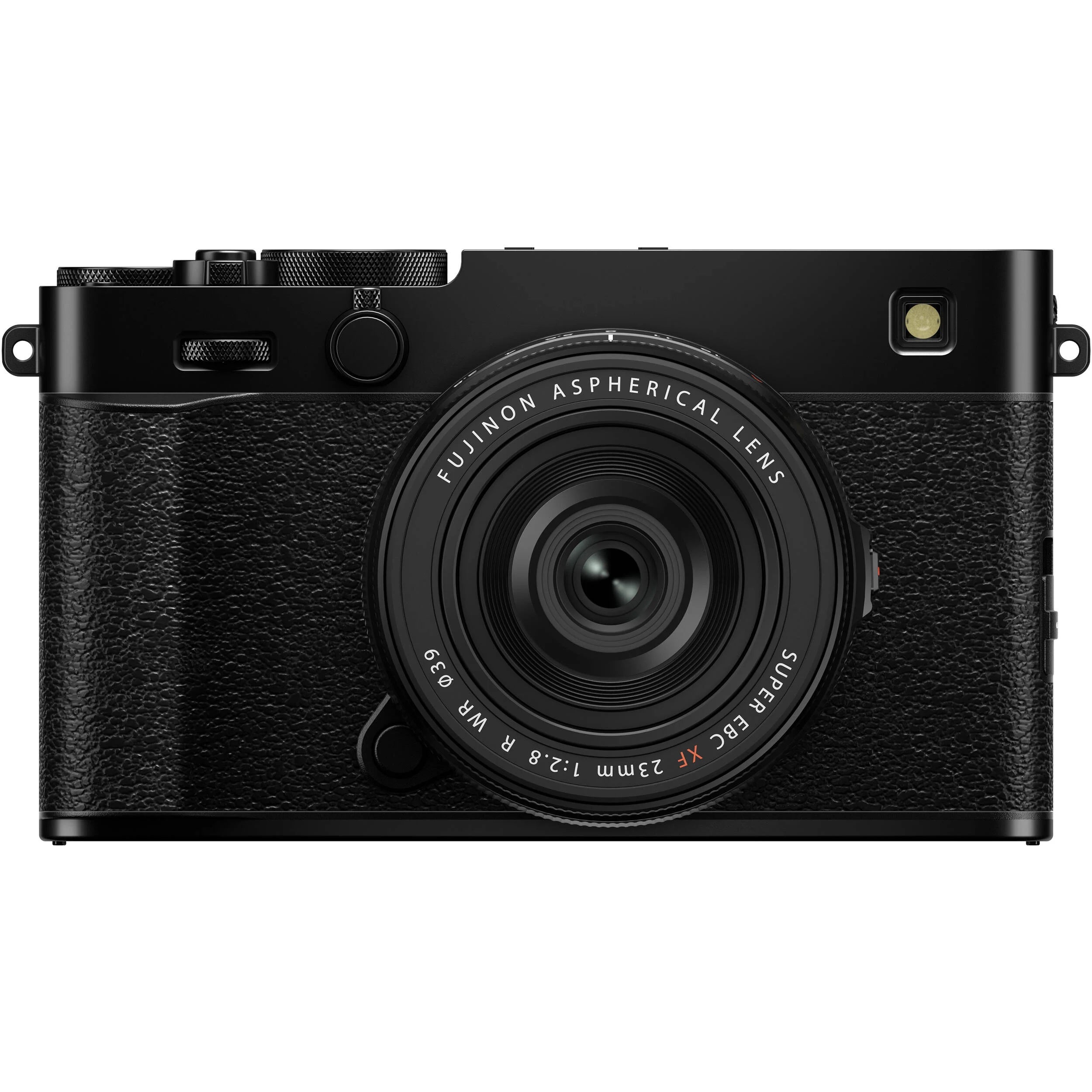 Fujifilm X-E5 black mirrorless camera with XF 23mm f/2.8 R WR compact weather-resistant pancake lens, 40.2MP APS-C sensor, fast autofocus, and 6.2K video recording