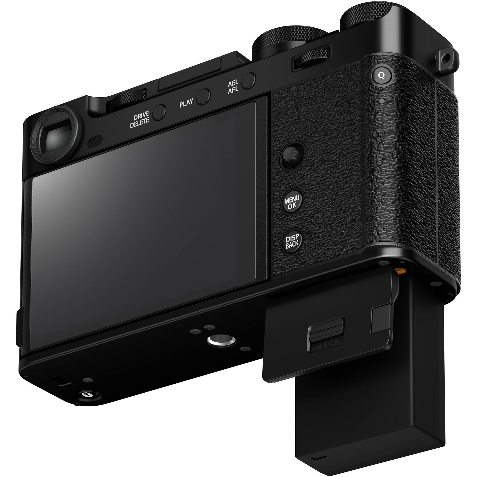 Fujifilm X-E5 black mirrorless camera with XF 23mm f/2.8 R WR compact weather-resistant pancake lens, 40.2MP APS-C sensor, fast autofocus, and 6.2K video recording
