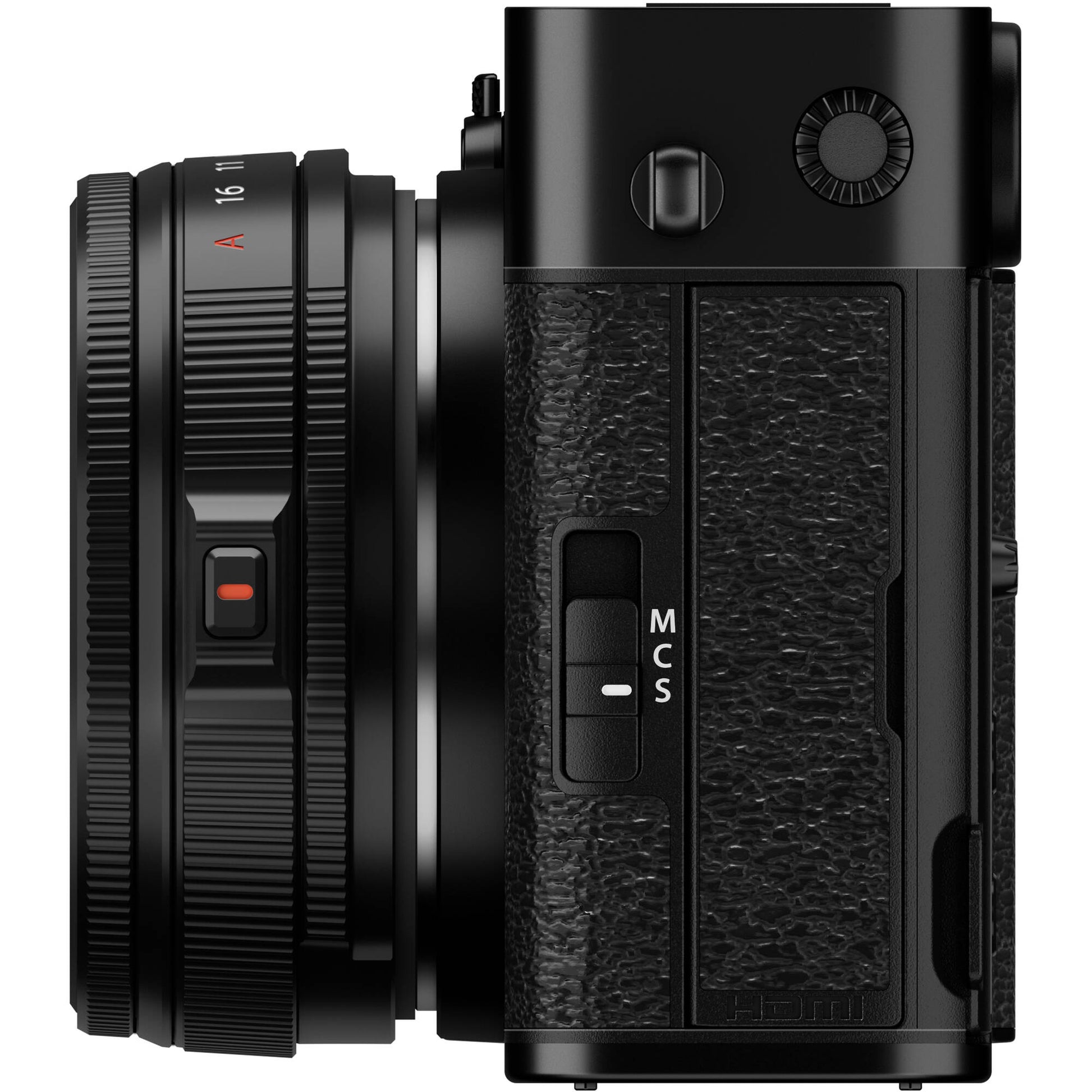 Fujifilm X-E5 black mirrorless camera with XF 23mm f/2.8 R WR compact weather-resistant pancake lens, 40.2MP APS-C sensor, fast autofocus, and 6.2K video recording