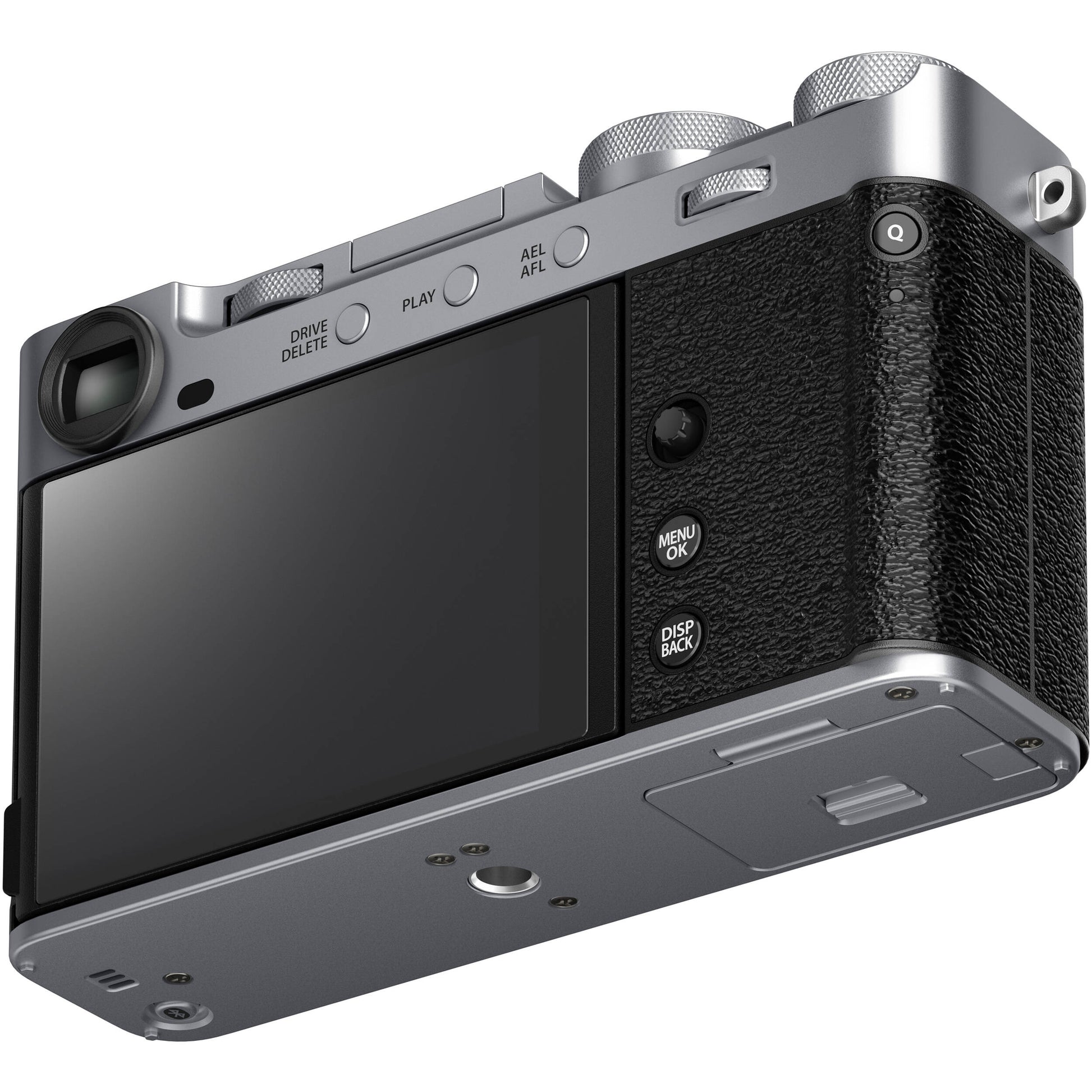Fujifilm X-E5 silver mirrorless camera with XF 23mm f/2.8 R WR compact weather-resistant pancake lens, 40.2MP APS-C sensor, fast autofocus, and 6.2K video recording