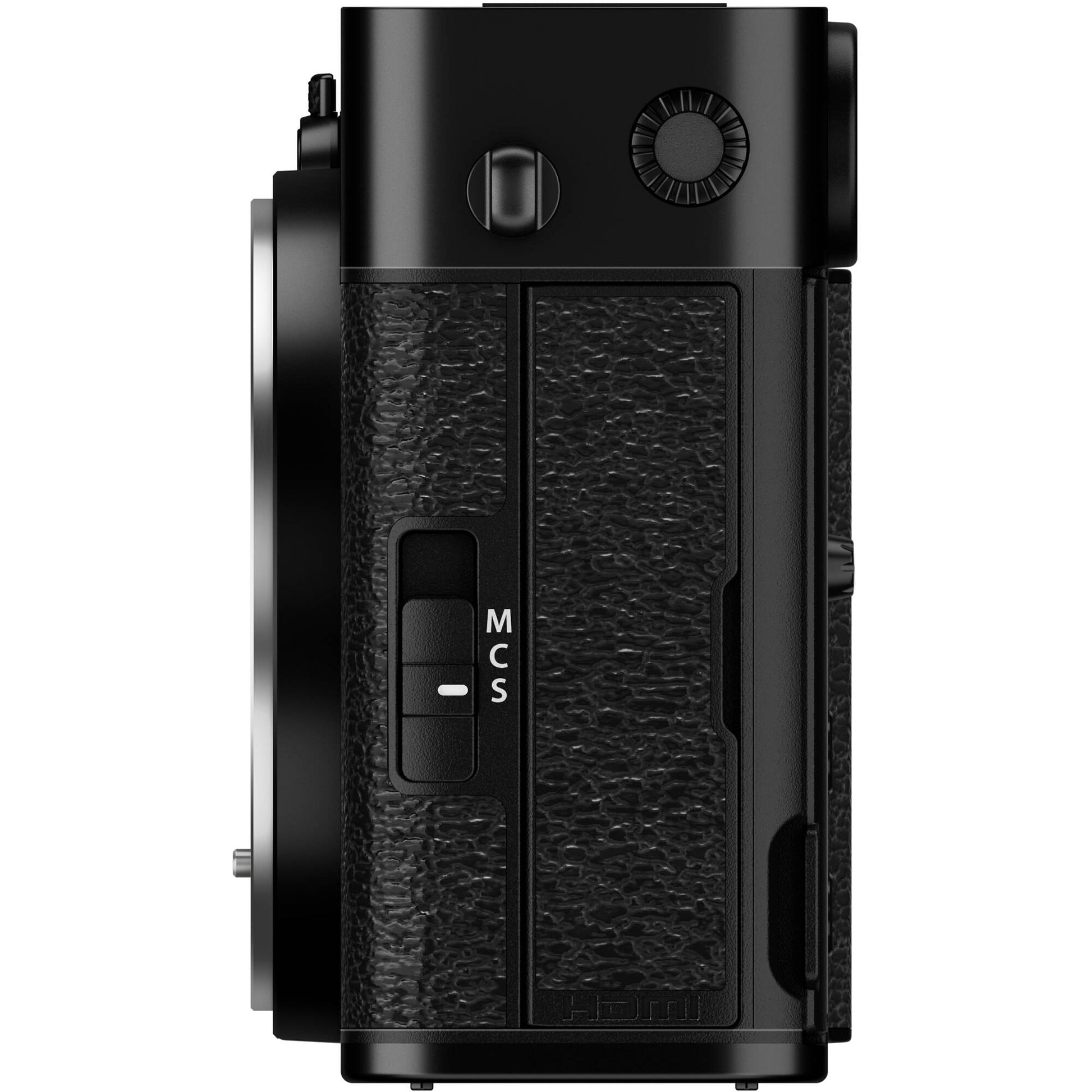 Fujifilm X-E5 black mirrorless camera with 40.2MP APS-C X-Trans CMOS 5 HR sensor, 7-stop in-body image stabilization, advanced autofocus, and 6.2K video recording capability