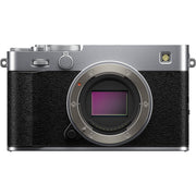 Fujifilm X-E5 silver mirrorless camera with 40.2MP APS-C X-Trans CMOS 5 HR sensor, 7-stop in-body image stabilization, advanced autofocus, and 6.2K video recording