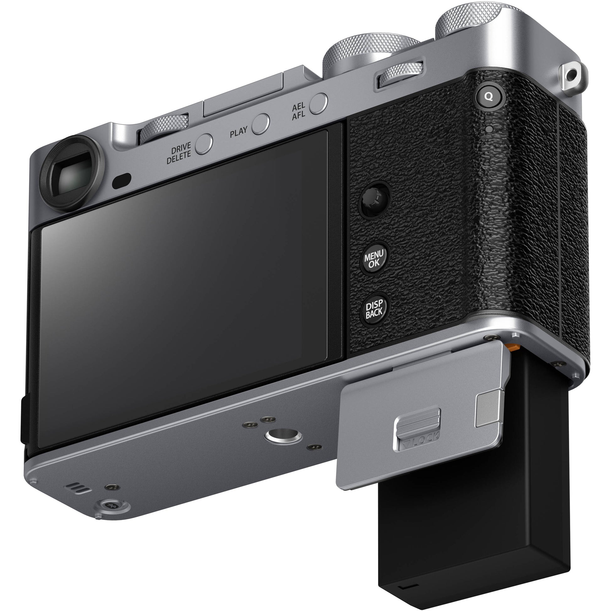 Fujifilm X-E5 silver mirrorless camera with 40.2MP APS-C X-Trans CMOS 5 HR sensor, 7-stop in-body image stabilization, advanced autofocus, and 6.2K video recording