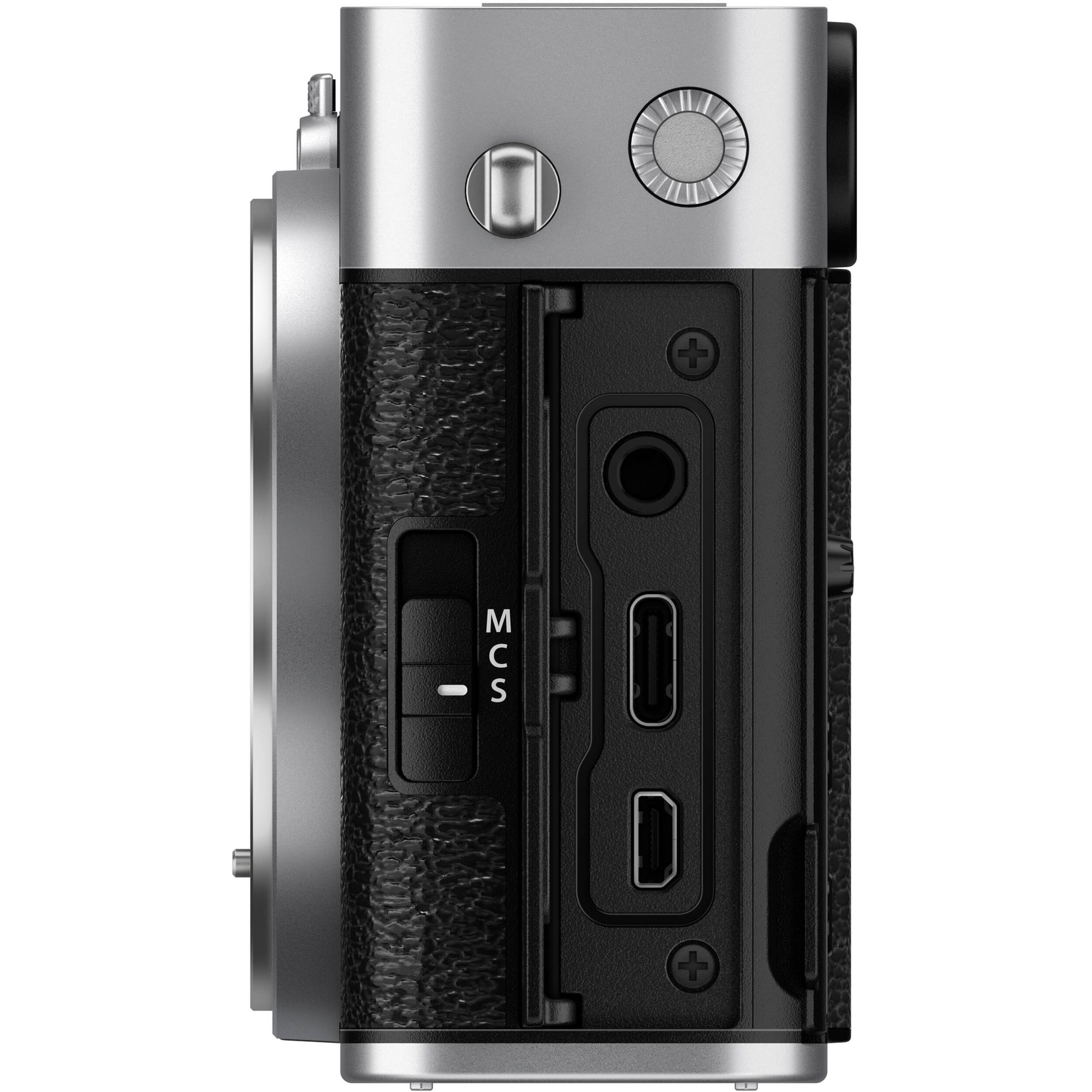 Fujifilm X-E5 silver mirrorless camera with 40.2MP APS-C X-Trans CMOS 5 HR sensor, 7-stop in-body image stabilization, advanced autofocus, and 6.2K video recording
