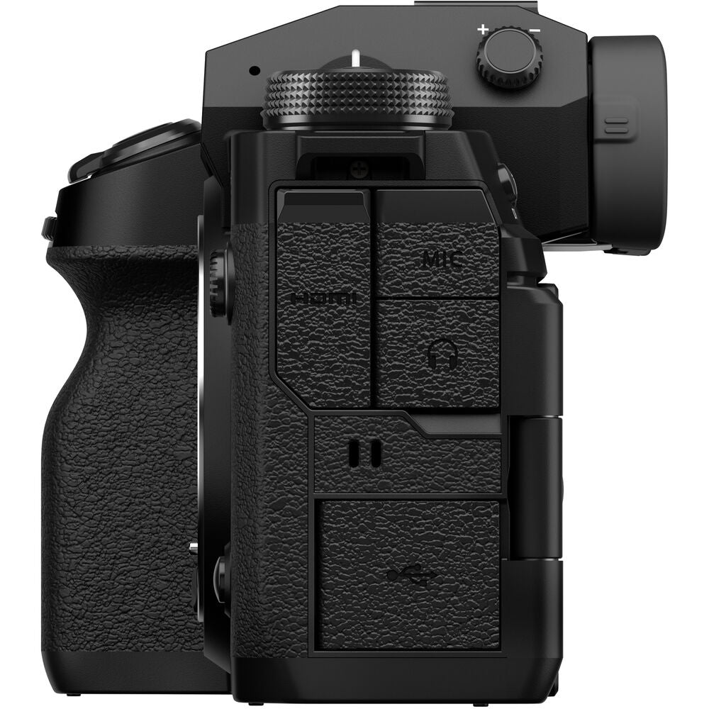 Fujifilm X‑H2 mirrorless camera body in black, featuring a robust APS‑C mount design with grip, vari-angle touchscreen, top-panel status LCD, and electronic viewfinder.
