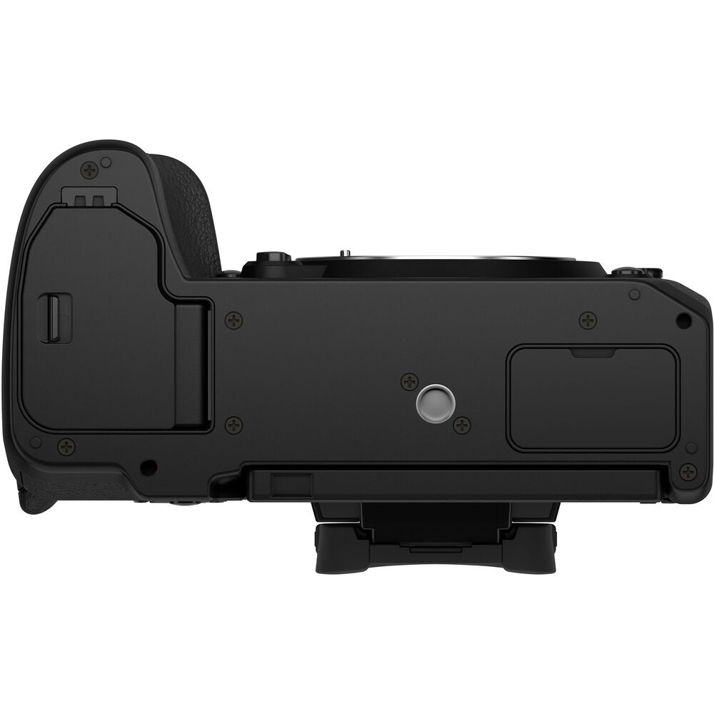 Fujifilm X‑H2 mirrorless camera body in black, featuring a robust APS‑C mount design with grip, vari-angle touchscreen, top-panel status LCD, and electronic viewfinder.