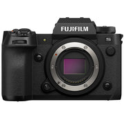 Fujifilm X‑H2S mirrorless camera body in black with textured grip, topline monochrome LCD, vari-angle touchscreen flipped out, and high-resolution electronic viewfinder.