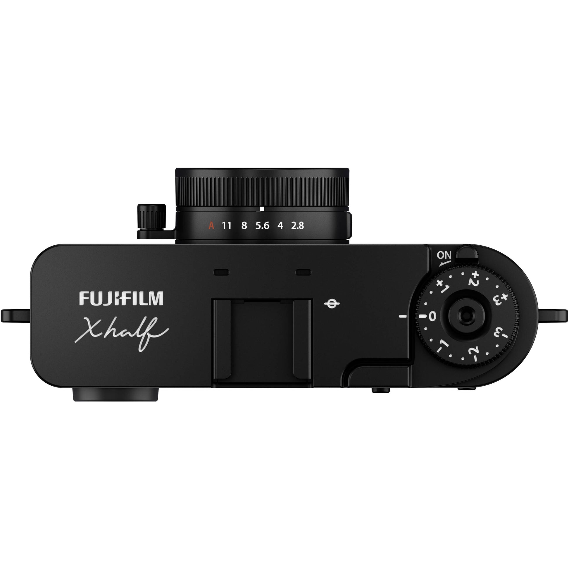 Fujifilm X half black compact digital camera with 1-inch vertical sensor, 32mm-equivalent lens, optical viewfinder, and 2.4-inch touchscreen for creative vertical photography