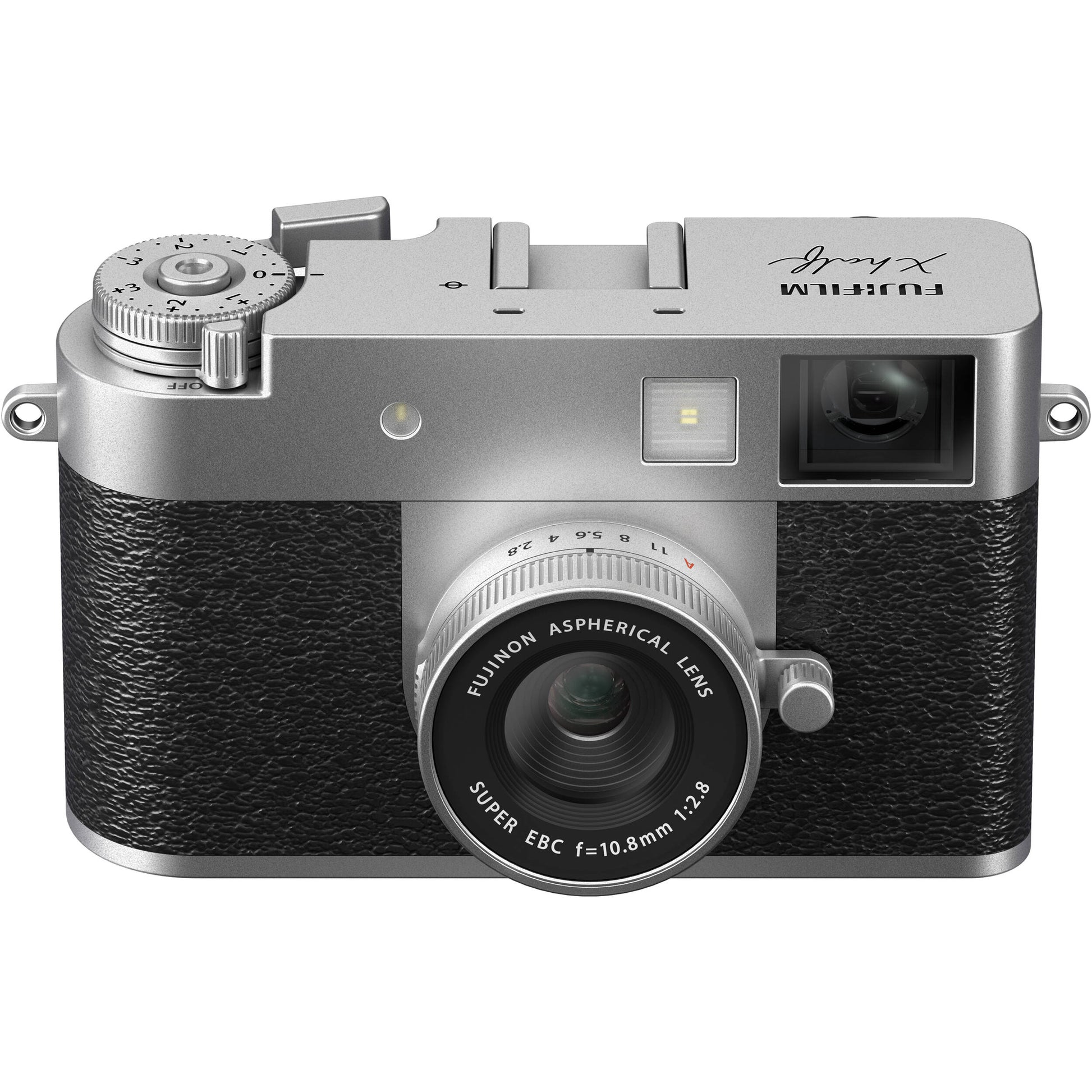 Fujifilm X half silver compact digital camera featuring 1-inch vertical sensor, 32mm-equivalent lens, optical viewfinder, and 2.4-inch touchscreen optimized for vertical photography