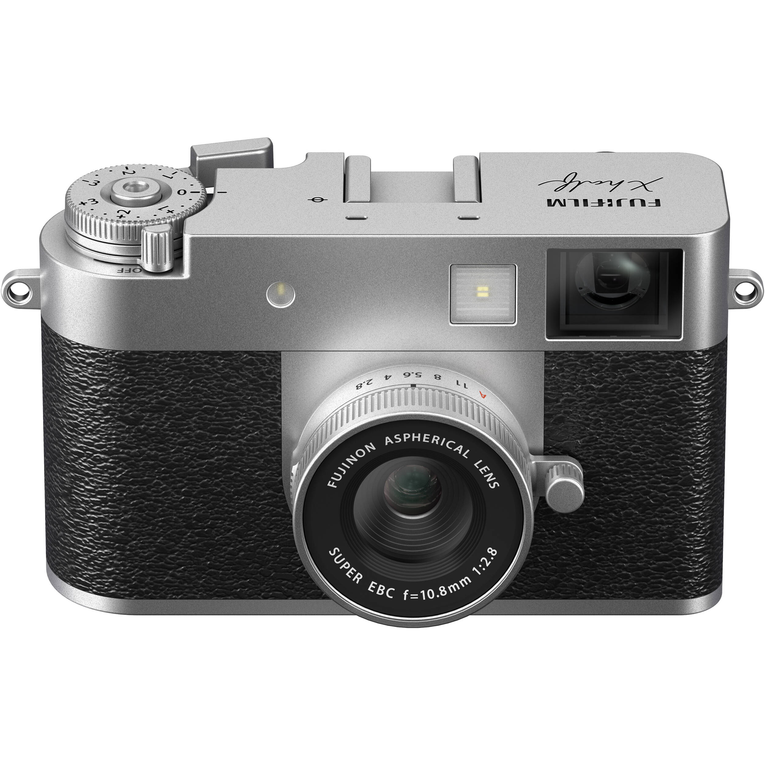 Fujifilm X half silver compact digital camera featuring 1-inch vertical sensor, 32mm-equivalent lens, optical viewfinder, and 2.4-inch touchscreen optimized for vertical photography