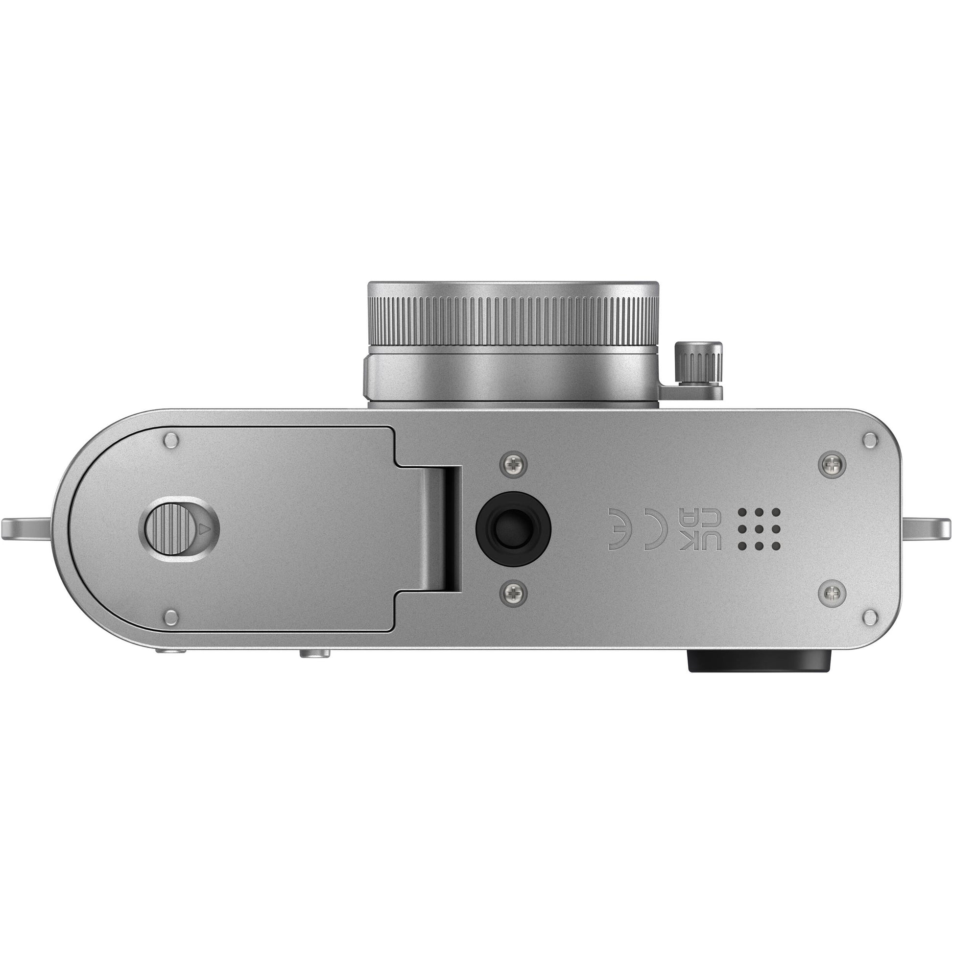 Fujifilm X half silver compact digital camera featuring 1-inch vertical sensor, 32mm-equivalent lens, optical viewfinder, and 2.4-inch touchscreen optimized for vertical photography