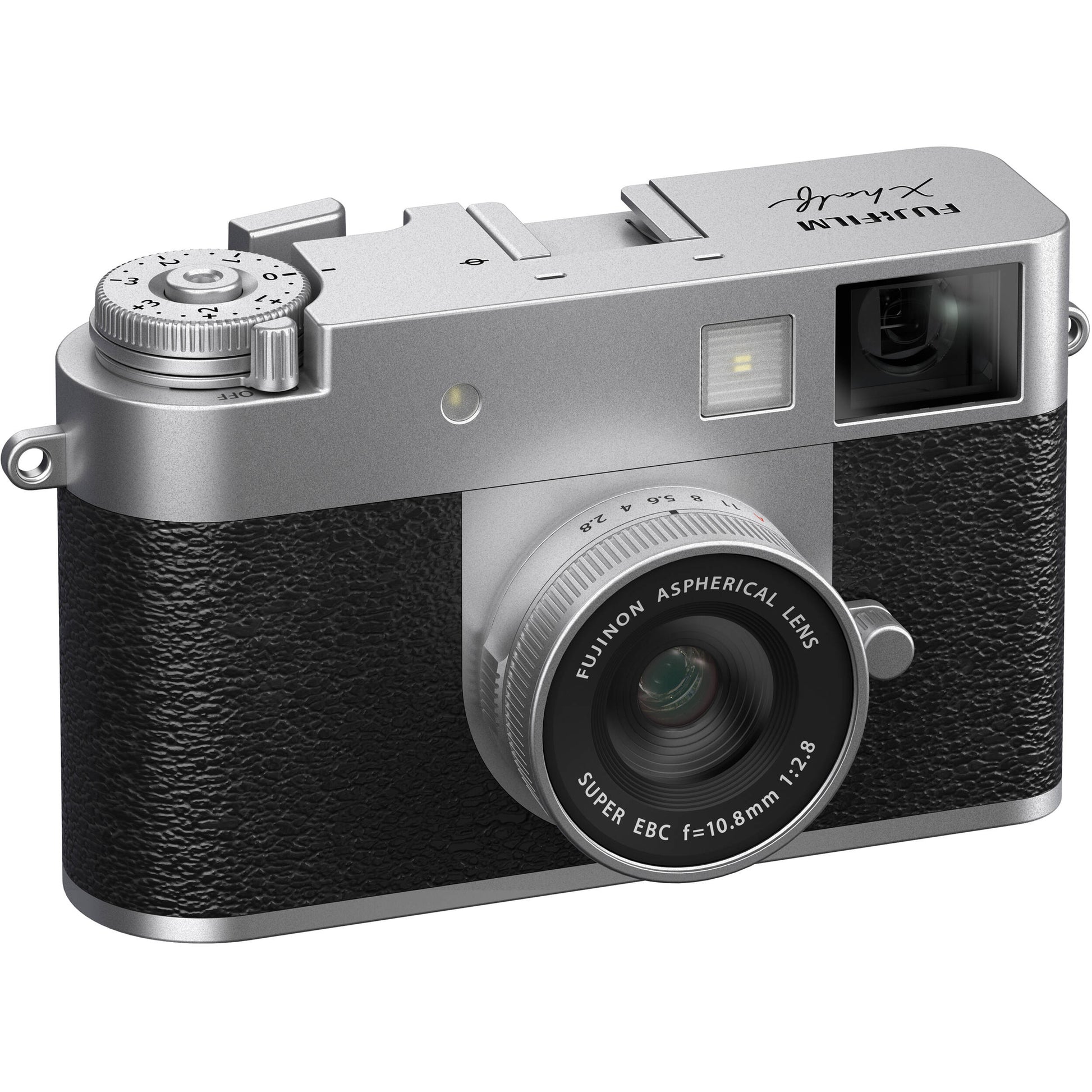 Fujifilm X half silver compact digital camera featuring 1-inch vertical sensor, 32mm-equivalent lens, optical viewfinder, and 2.4-inch touchscreen optimized for vertical photography