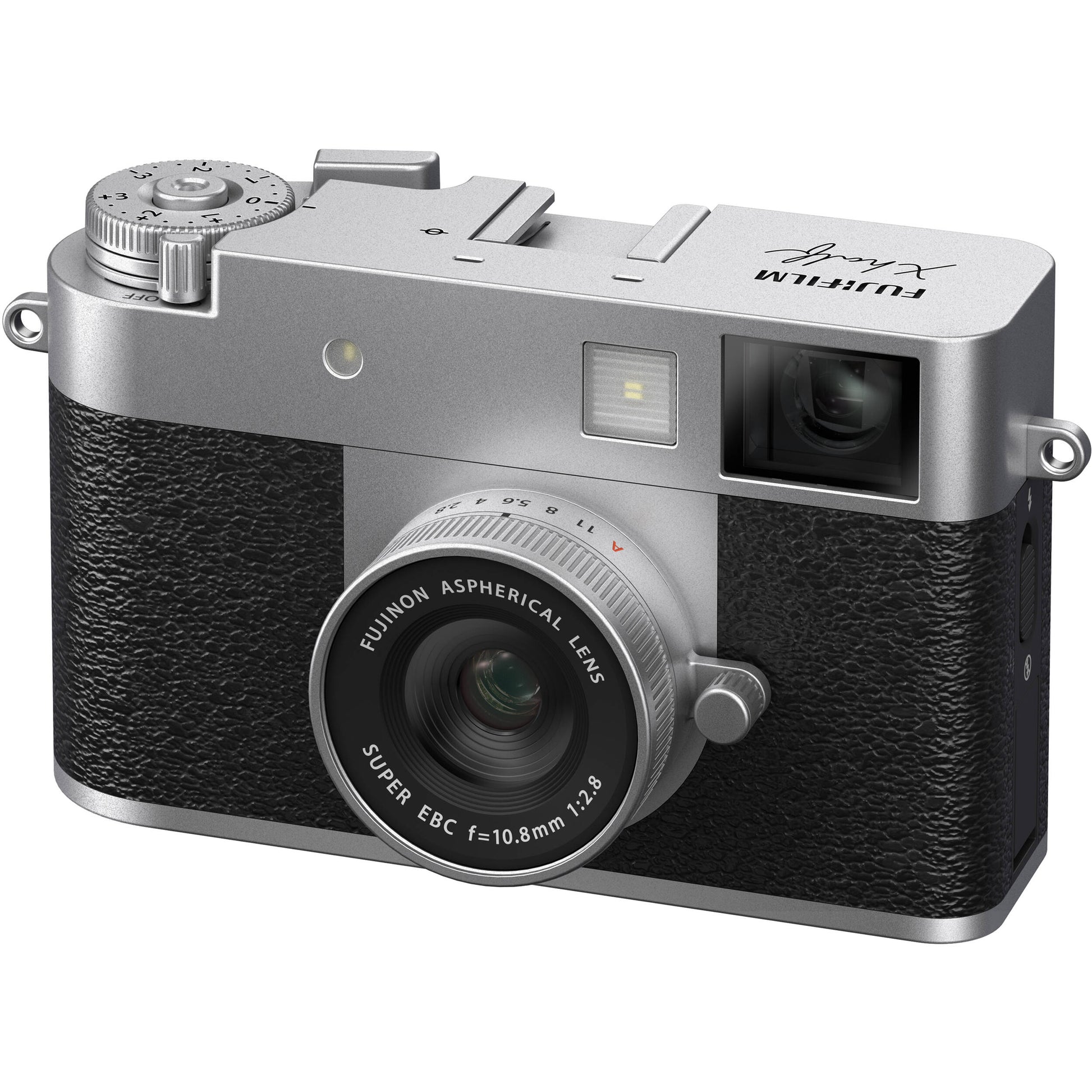 Fujifilm X half silver compact digital camera featuring 1-inch vertical sensor, 32mm-equivalent lens, optical viewfinder, and 2.4-inch touchscreen optimized for vertical photography