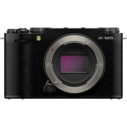Fujifilm X-M5 black mirrorless camera with 26.1MP APS-C X-Trans CMOS 4 sensor, X-Processor 5 engine, 3-inch fully articulated touchscreen, 6.2K video recording, and 8fps continuous shooting