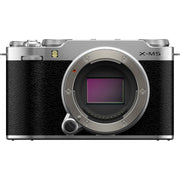 Fujifilm X-M5 silver mirrorless camera with 26.1MP APS-C X-Trans CMOS 4 sensor, X-Processor 5 engine, 3-inch fully articulated touchscreen, 6.2K video recording, and 8fps continuous shooting